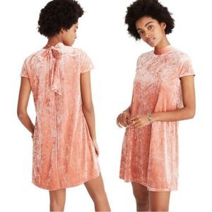 MADEWELL Crushed Velvet Mockneck Mini Dress in Peach Size S